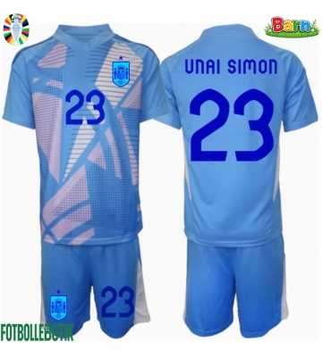 Spanien Unai Simon #23 Målvakt Hemmaställ Barn EM 2024 Kortärmad (+ Korta byxor)